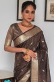 Brown South Indian Saree in Tussar silk with Zari