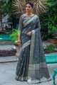 Tussar silk South Indian Saree in Grey with Zari