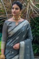 Tussar silk South Indian Saree in Grey with Zari