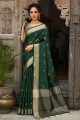 Teal green South Indian Saree in Zari Tussar silk
