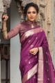 Zari Tussar silk Sea purple South Indian Saree with Blouse