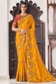 Art silk South Indian Saree with Embroidered in Mustard