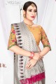 Grey Saree with Embroidered,printed Moss Chiffon