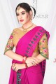 Chiffon Embroidered,printed Magenta Saree with Blouse