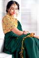 Satin georgette Saree in Green with Embroidered,printed