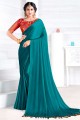 Teal Satin georgette Saree with Embroidered,printed