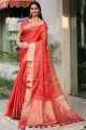 Weaving Banarasi silk Saree in Red with Blouse