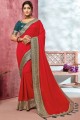 Zari,embroidered Silk Saree in Crimson red