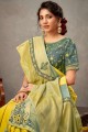 Tussar silk Saree with Resham,zari,hand,embroidered in Yellow