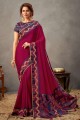 Embroidered Georgette Magenta Saree with Blouse