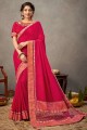 Pink Resham,zari,hand,embroidered Saree in Silk