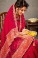 Pink Resham,zari,hand,embroidered Saree in Silk