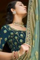 Tissue and organza Embroidered,weaving Teal  Saree with Blouse