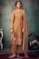 Jacquard and muslin Digital print Brown Straight Suit with Dupatta