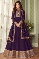 Embroidered Georgette Wine  Anarkali Suit with Dupatta