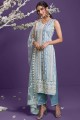 Steel blue Salwar Kameez in Net with Embroidered