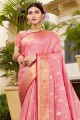 Zari,weaving Silk Saree in Pink