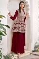 Georgette and viscose Maroon Sharara Suit in Embroidered