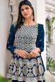 Georgette and viscose Teal blue Sharara Suit in Embroidered