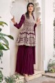 Georgette and viscose Purple Sharara Suit in Embroidered