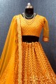 Yellow Wedding Lehenga Choli in Net with Embroidered