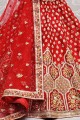 Thread Bridal Lehenga Choli in Red Art silk