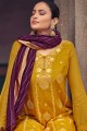 Silk Jacquard Palazzo Salwar kameez in Mustard with Wevon Designer,Embroidery Work