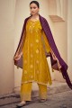 Silk Jacquard Palazzo Salwar kameez in Mustard with Wevon Designer,Embroidery Work