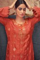 Wevon Designer,Embroidery Work Palazzo Salwar kameez in Rust Silk Jacquard