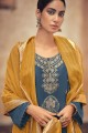 Wevon Designer,Embroidery Work Silk Jacquard Palazzo Salwar kameez in Pickled Bluewood