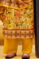 Palazzo Suit in Yellow Velvet with Digital print