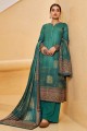 Green Palazzo Suit in Pashmina with Digital print