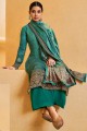 Green Palazzo Suit in Pashmina with Digital print