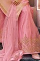 Pink Embroidered Palazzo Suit in Jacquard