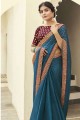 Chiffon Teal blue Saree in Embroidered