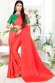 Georgette Saree with Plain in Red