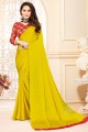 Satin and silk Saree in Yellow,green with Plain