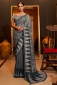 Weaving,digital print South Indian Saree in Grey Silk
