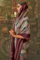 Silk South Indian Saree with Weaving,digital print in Beige