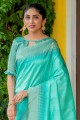 Cotton South Indian Saree in Teal  with Zari