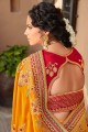 Satin georgette Wedding Saree in Mustard  with Embroidered