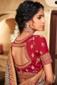 Embroidered Satin georgette Wedding Saree in Rama with Blouse