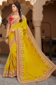 Embroidered Satin georgette Wedding Saree in Yellow,green