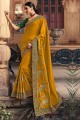 Yellow Resham,embroidered Satin georgette South Indian Saree