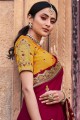 Satin georgette Resham,embroidered Maroon South Indian Saree with Blouse