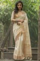 Saree in Cream Silk with Zari,embroidered
