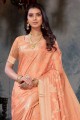 South Indian Saree in Peach Weaving Silk
