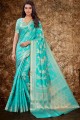 South Indian Saree in Turquoise Silk with Weaving