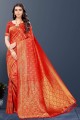 Weaving Silk South Indian Saree in Red with Blouse