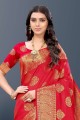 South Indian Saree in Silk with Red Weaving